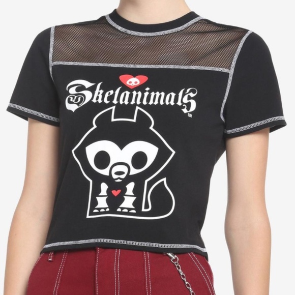 Hot Topic Skelanimals Mesh Shoulder Crop Top - Plus Size 0 - Picture 1 of 3